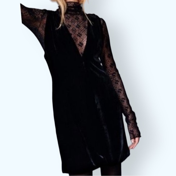 Fame & Partners x Free People The Ennis 0 / XS Black Velvet V-Neck Mini Dress - Picture 5 of 10